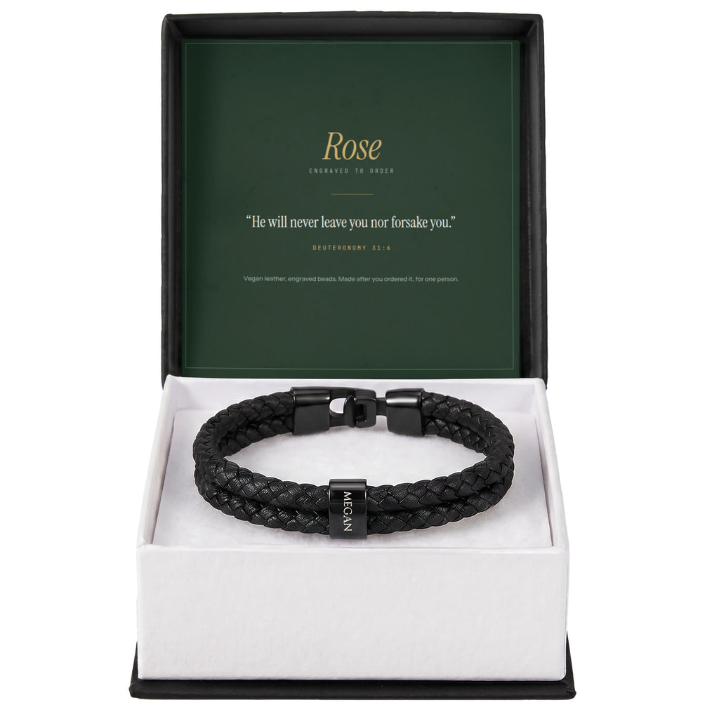 The Leather Bracelet — engraved beads