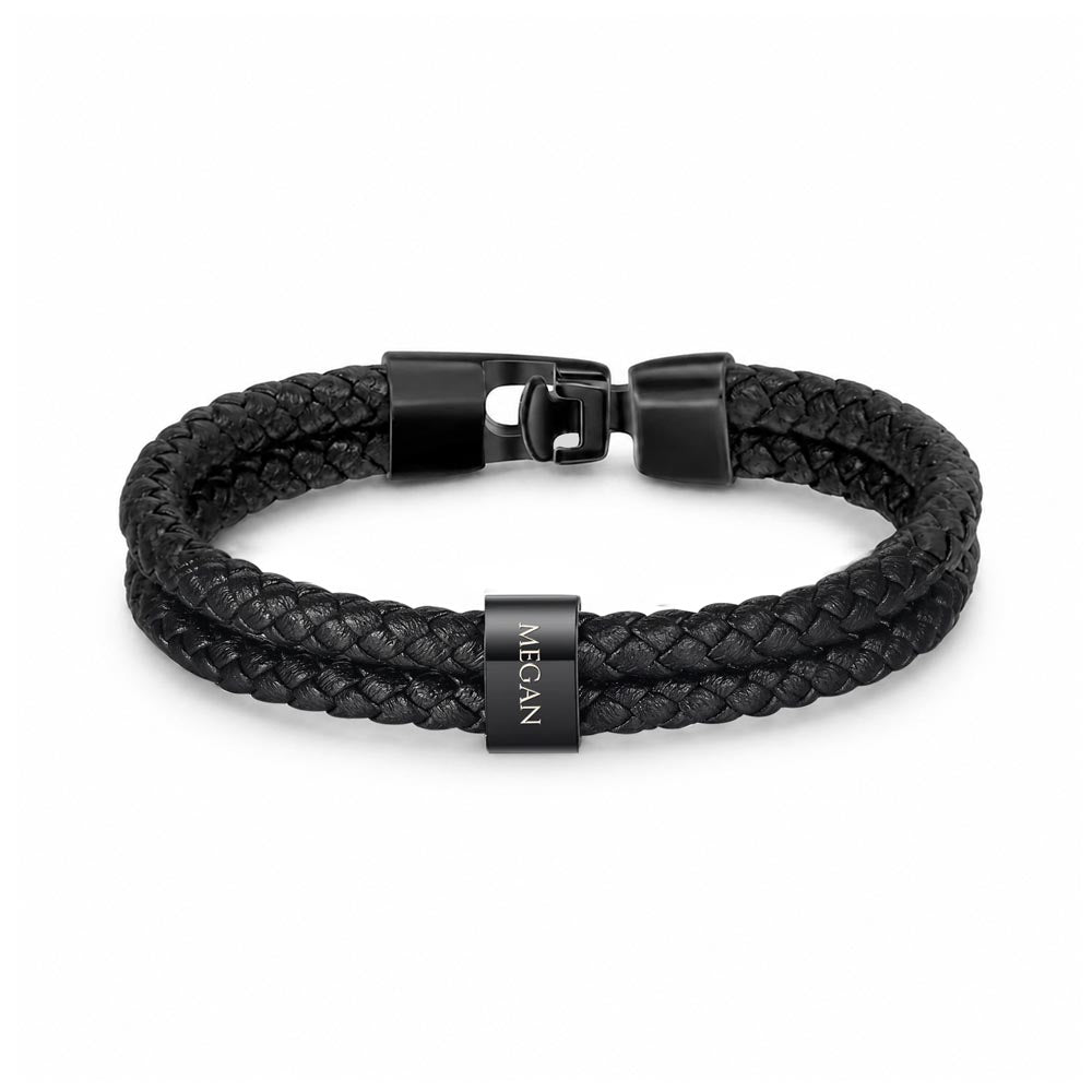 The Leather Bracelet — engraved beads