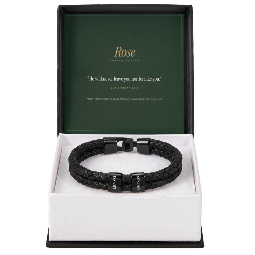 The Leather Bracelet — engraved beads