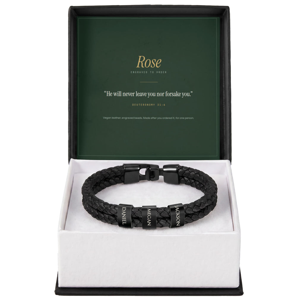 The Leather Bracelet — engraved beads
