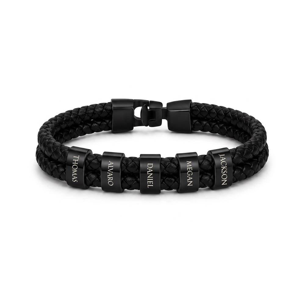 The Leather Bracelet — engraved beads