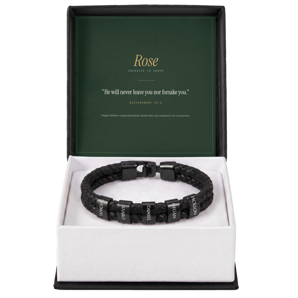The Leather Bracelet — engraved beads