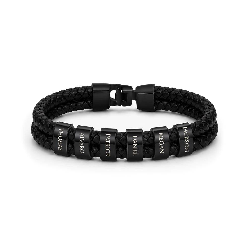 The Leather Bracelet — engraved beads