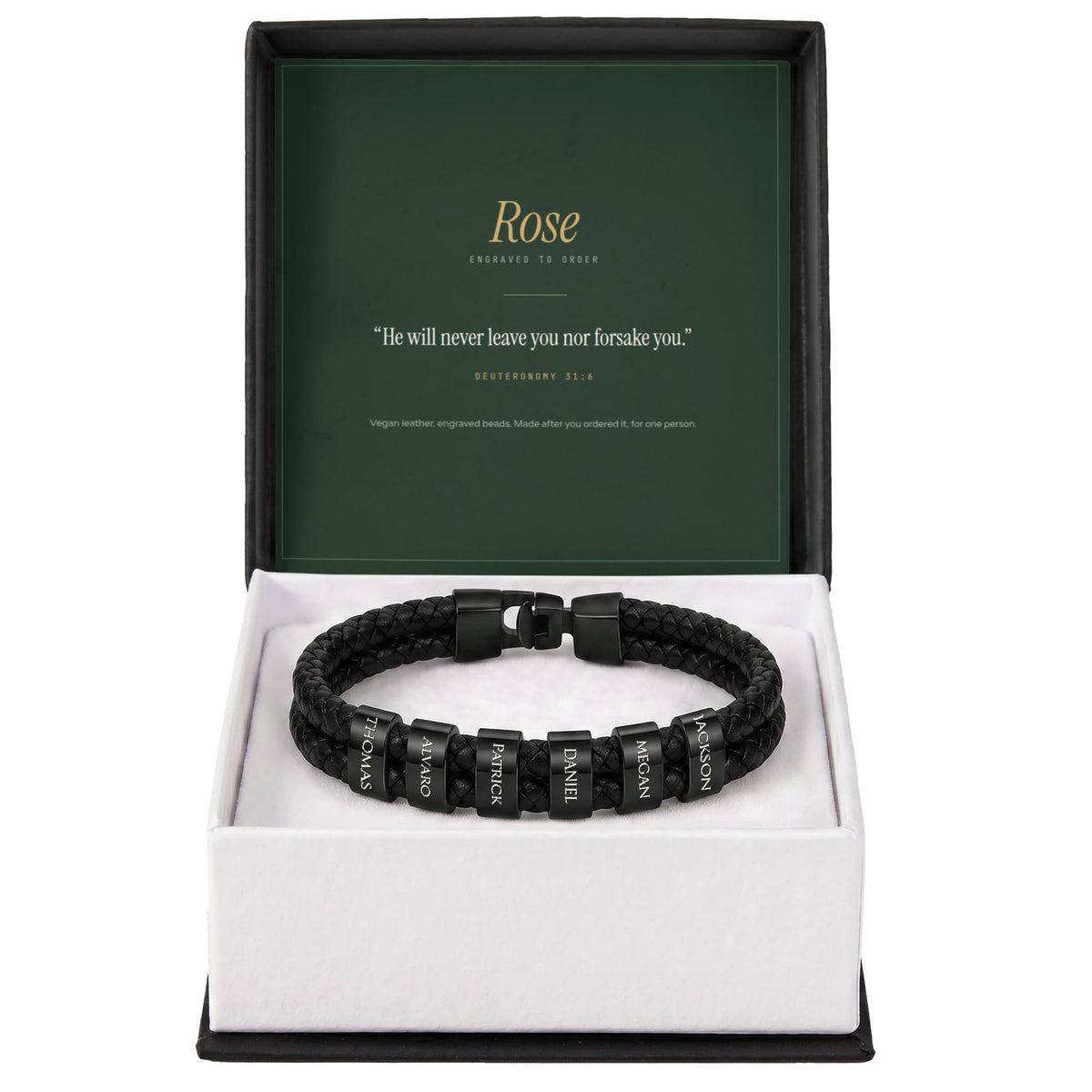 The Leather Bracelet — engraved beads